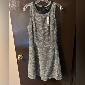 Black tweed dress with faux leather details